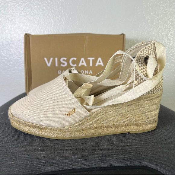 Viscata Escala Espadrille Canvas Wedges w/Sleek Ankle Laces Size 39 EUR Size - Picture 4 of 8